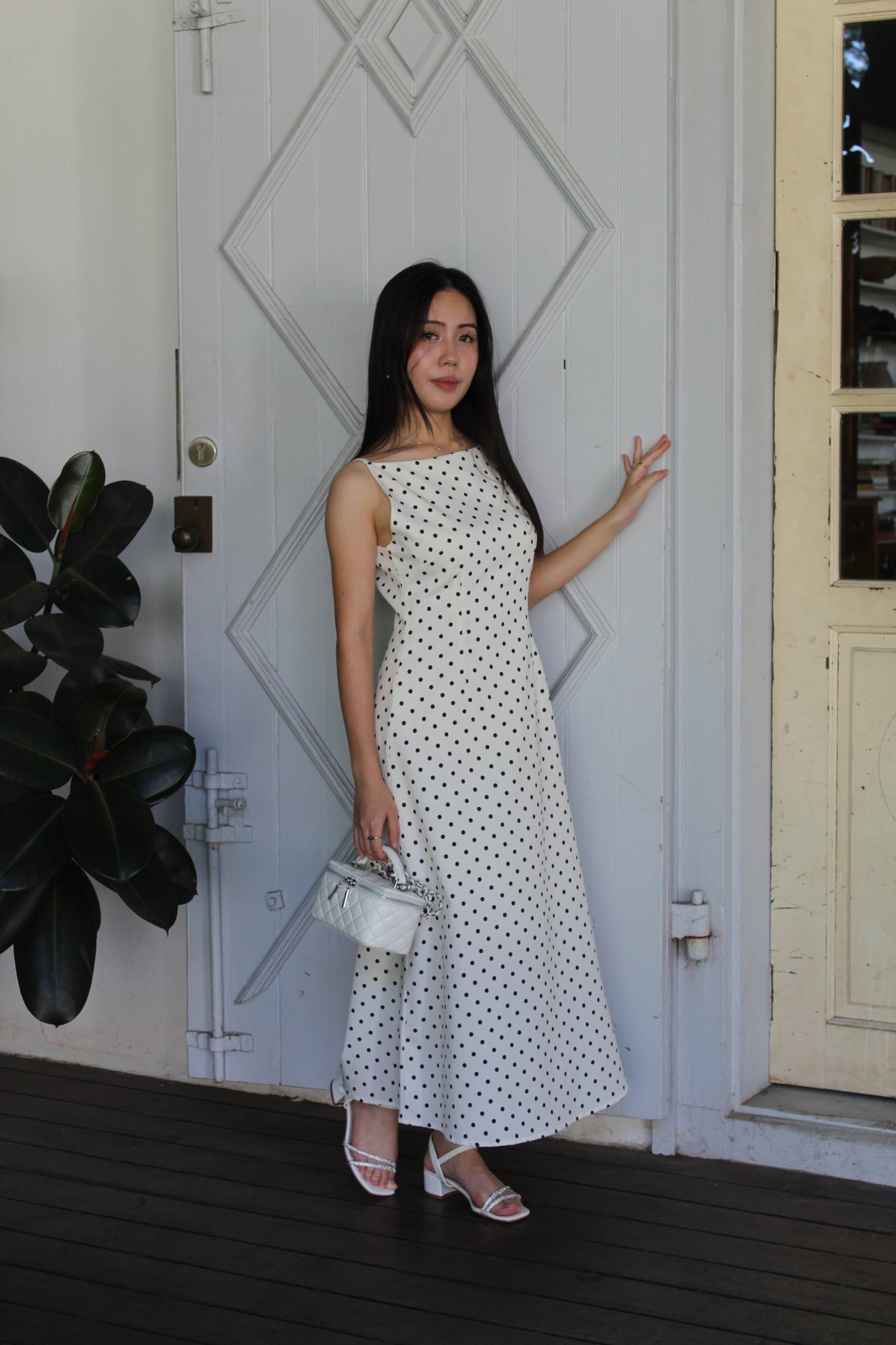 Penelope Polka Dots Maxi Dress (White)