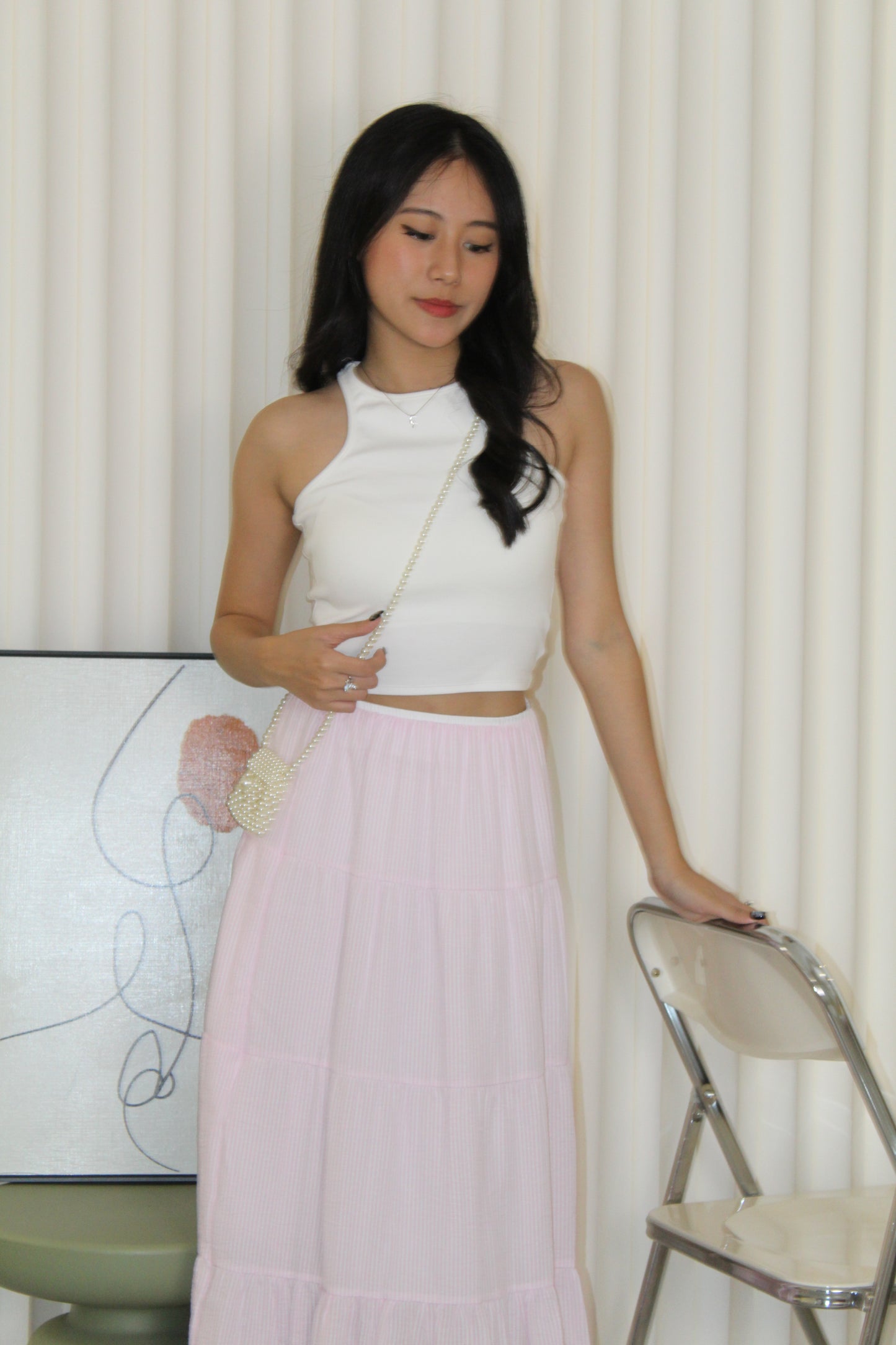 Skylar Stripes Layered Midi Skirt (Pink)