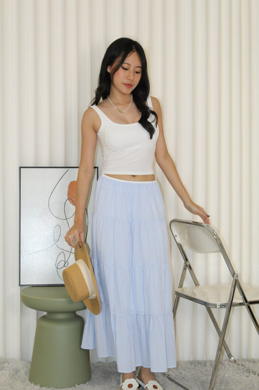 Skylar Stripes Layered Midi Skirt (Blue)
