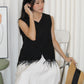 Canny Frayed Lace Vest Top (Black)