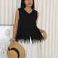 Canny Frayed Lace Vest Top (Black)