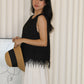 Canny Frayed Lace Vest Top (Black)