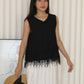 Canny Frayed Lace Vest Top (Black)