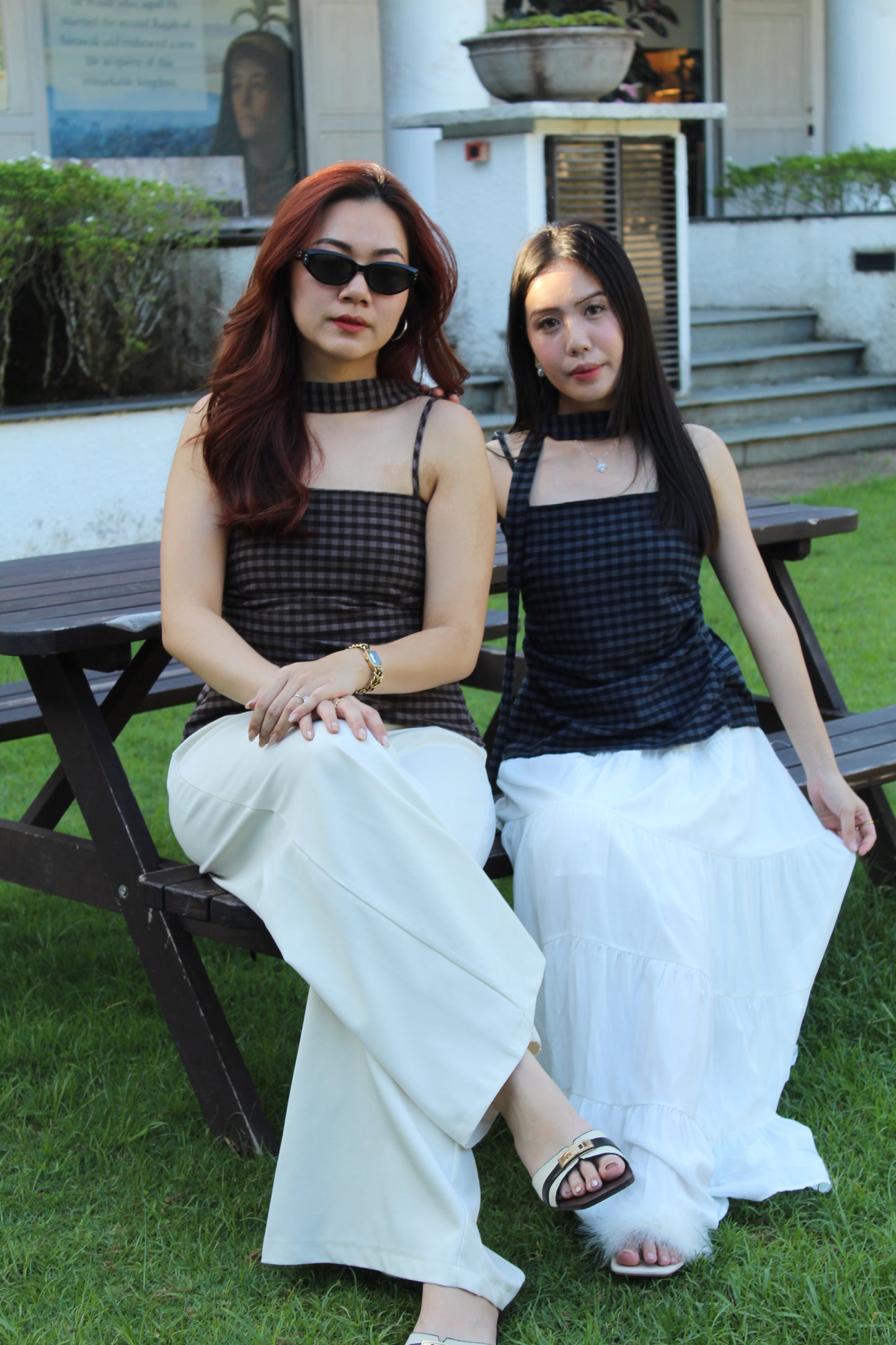 Davina Checked Flare Top (Brown)