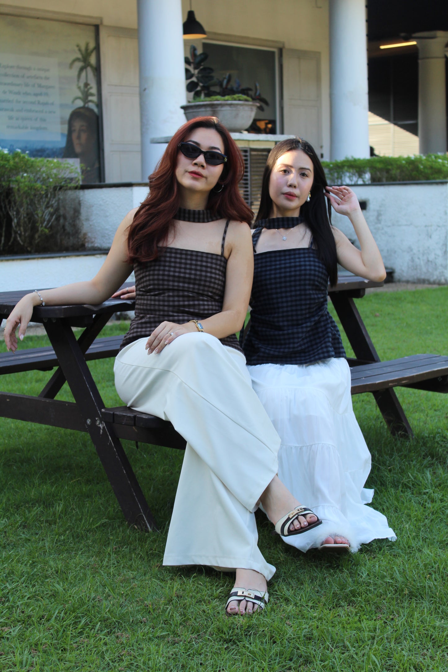 Davina Checked Flare Top (Brown)