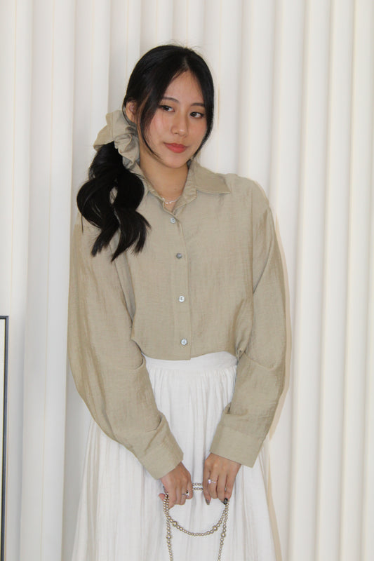Joy Button Up Blouse Top (Khaki)