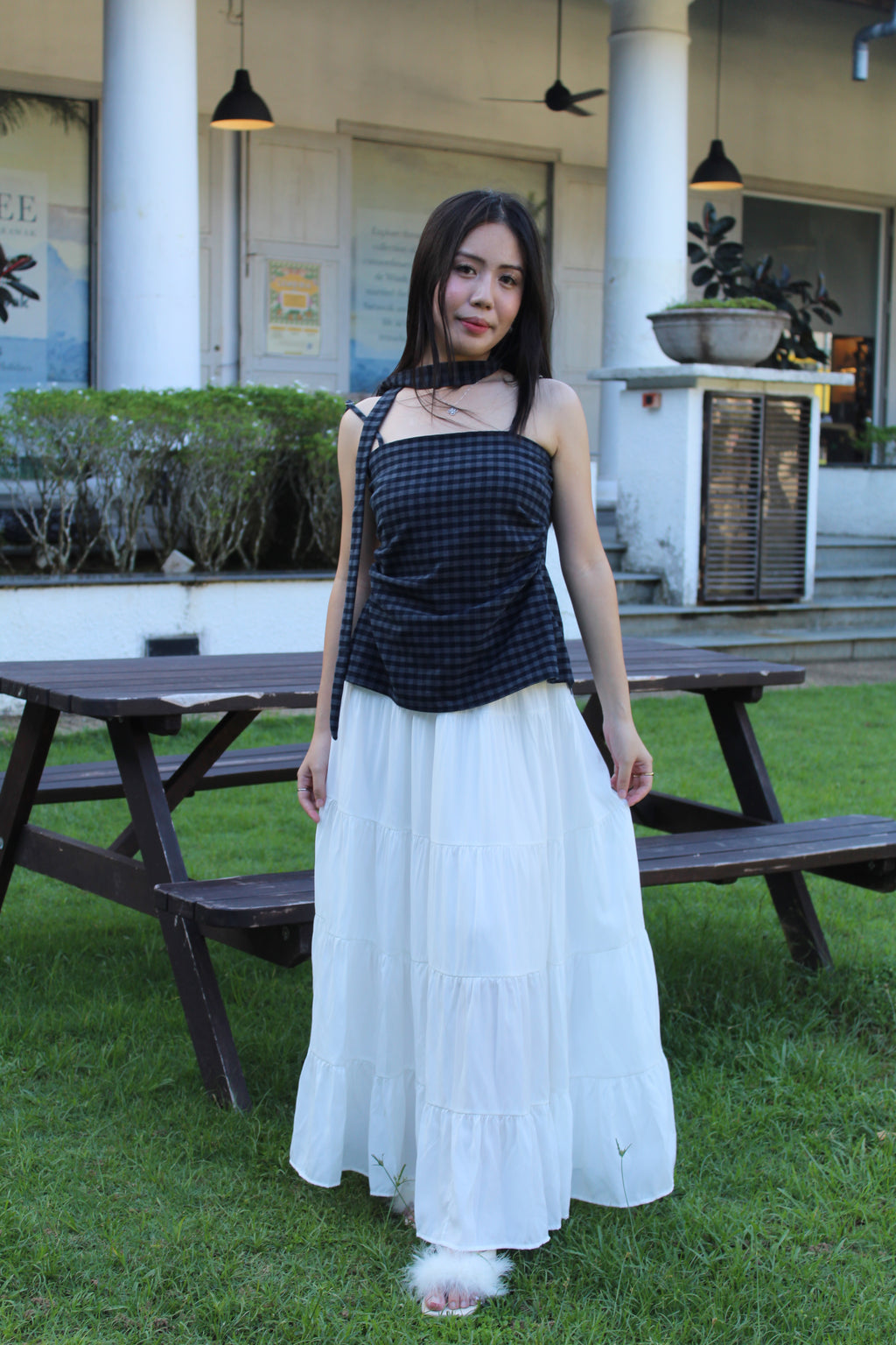 Davina Checked Flare Top (Brown)