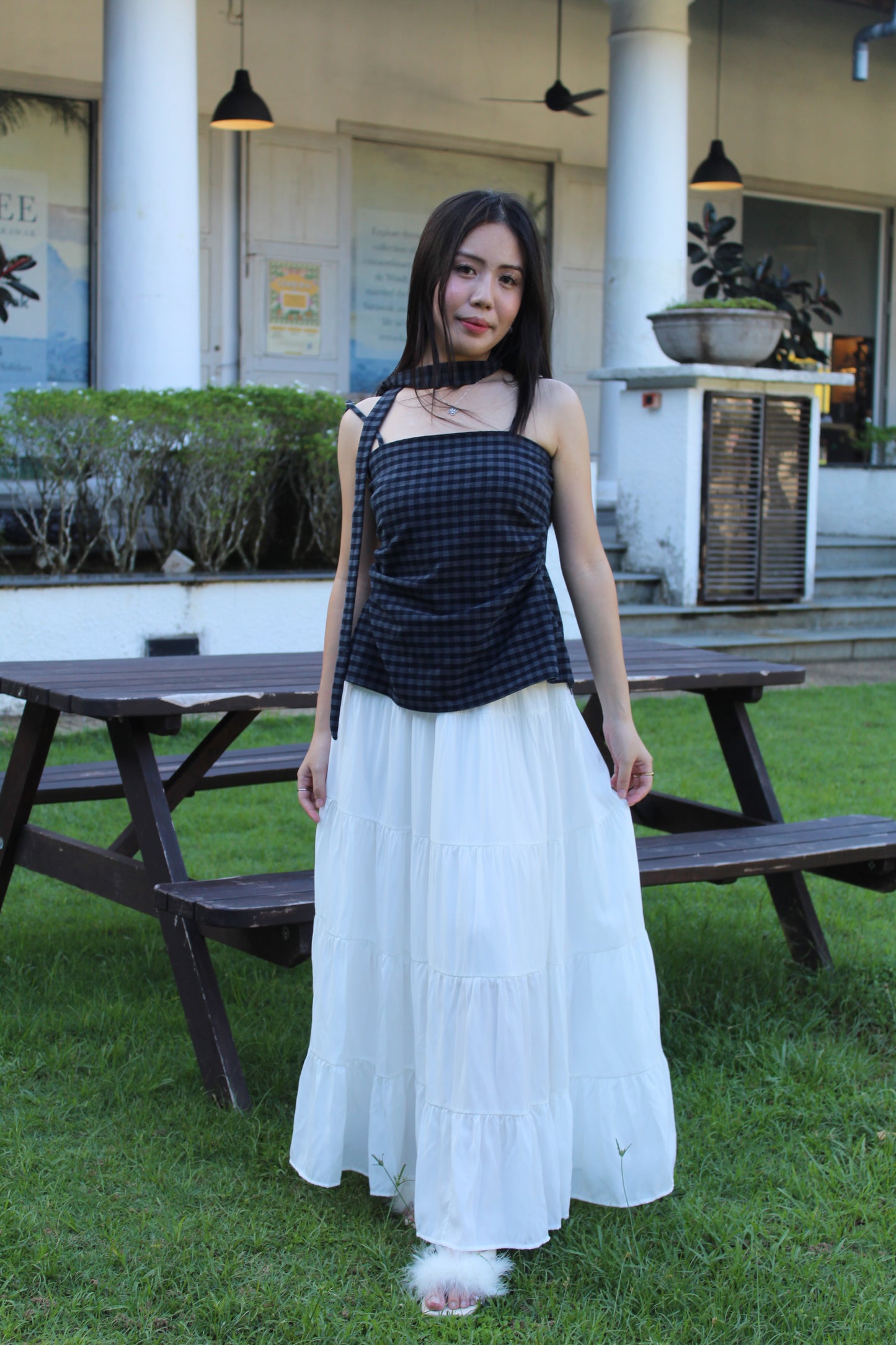 Davina Checked Flare Top (Brown)