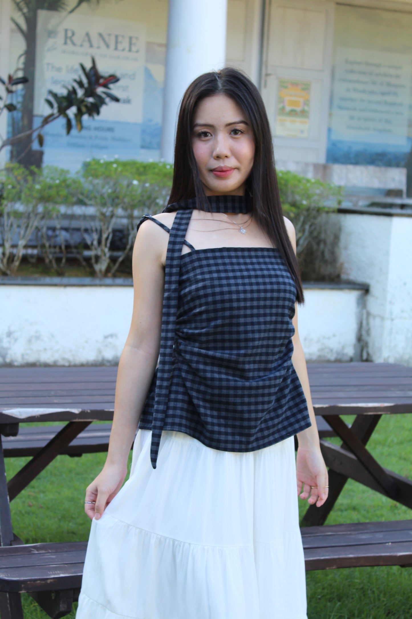 Davina Checked Flare Top (Brown)