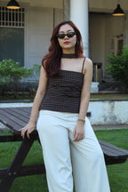 Davina Checked Flare Top (Brown)
