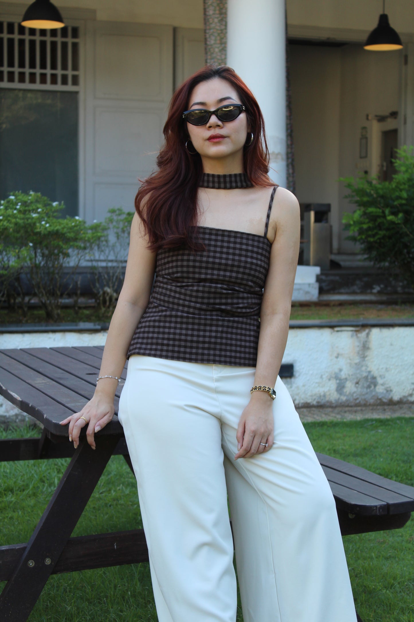 Davina Checked Flare Top (Brown)