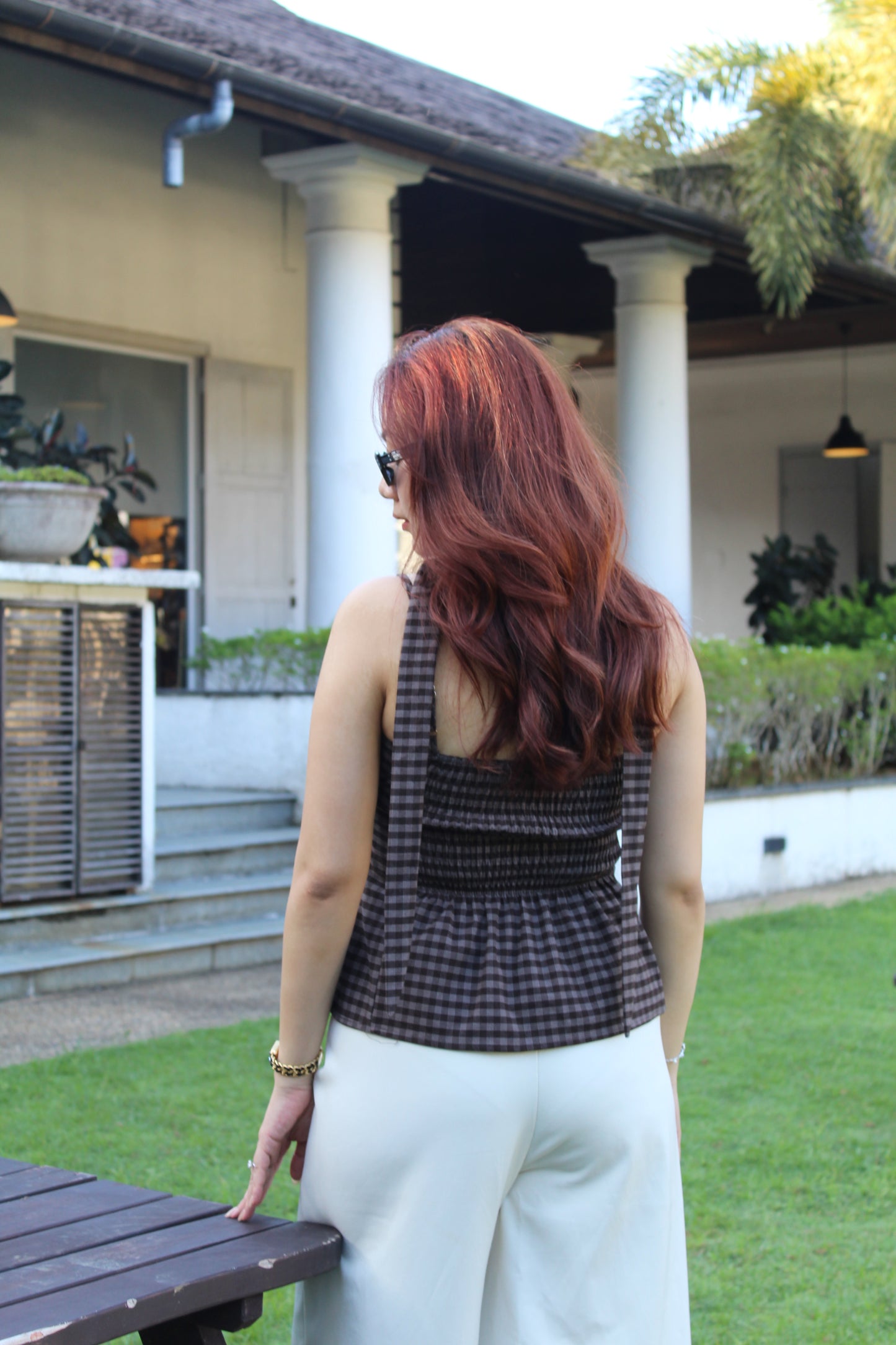 Davina Checked Flare Top (Brown)