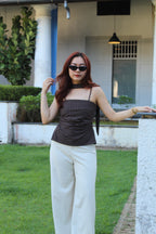 Davina Checked Flare Top (Brown)