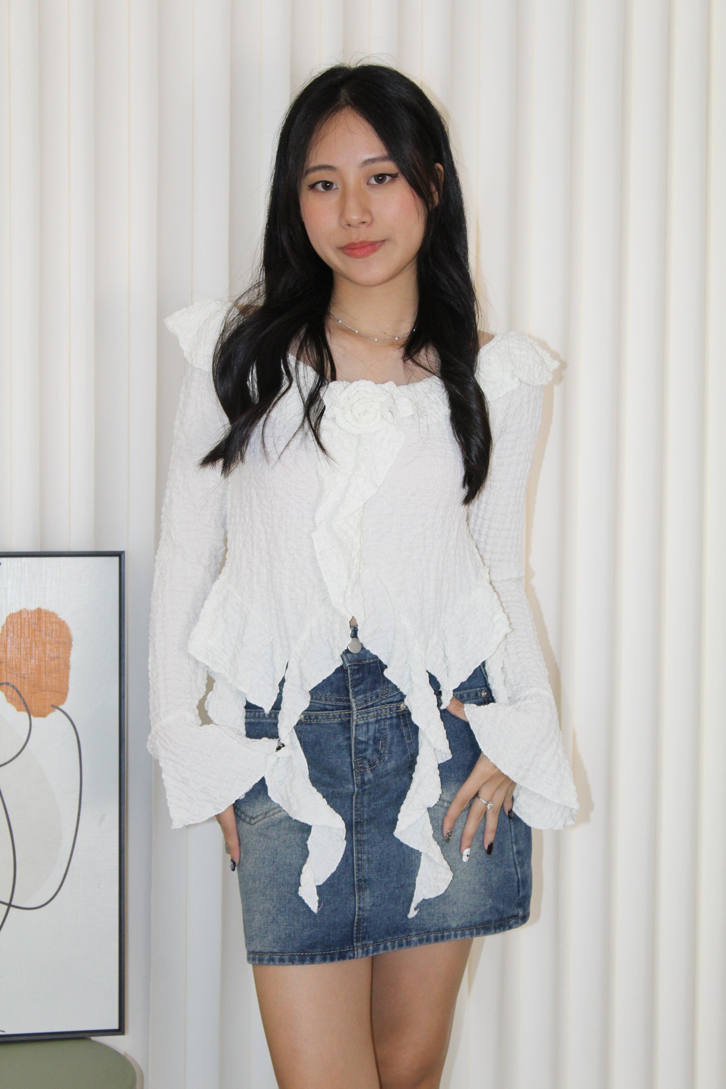 Quincy Textured Ruffle Top (Black)