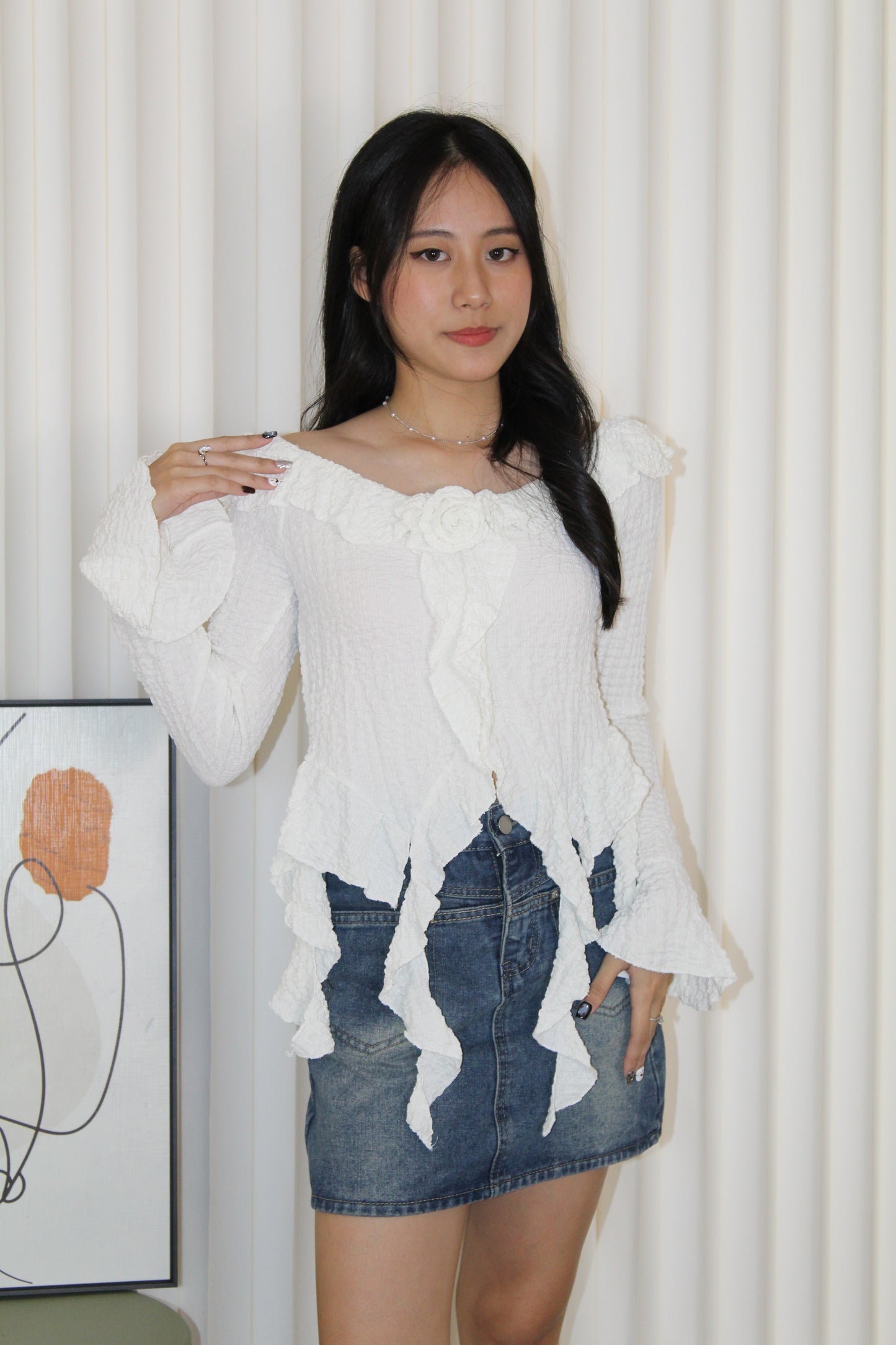 Quincy Textured Ruffle Top (Black)