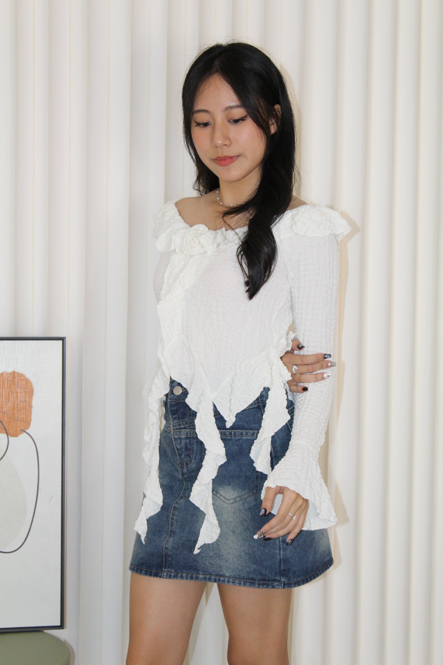 Quincy Textured Ruffle Top (Black)