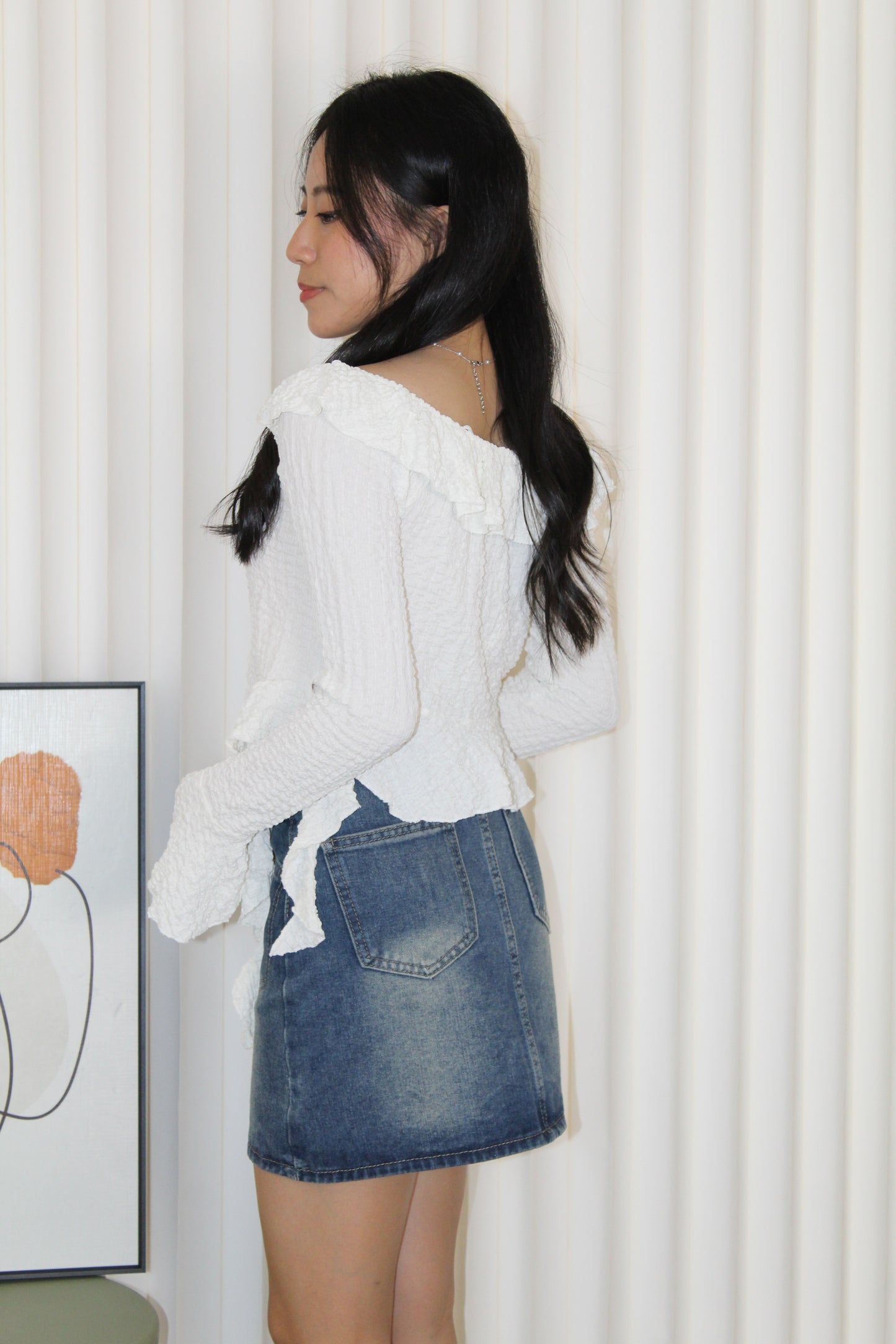Quincy Textured Ruffle Top (Black)