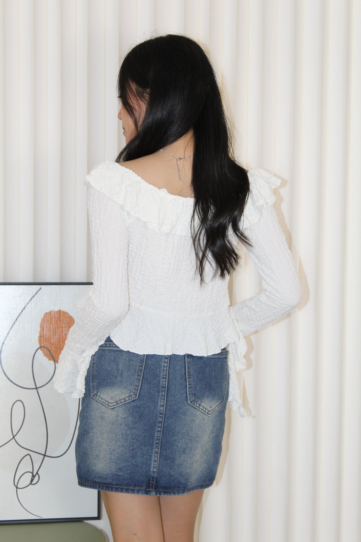 Quincy Textured Ruffle Top (Black)