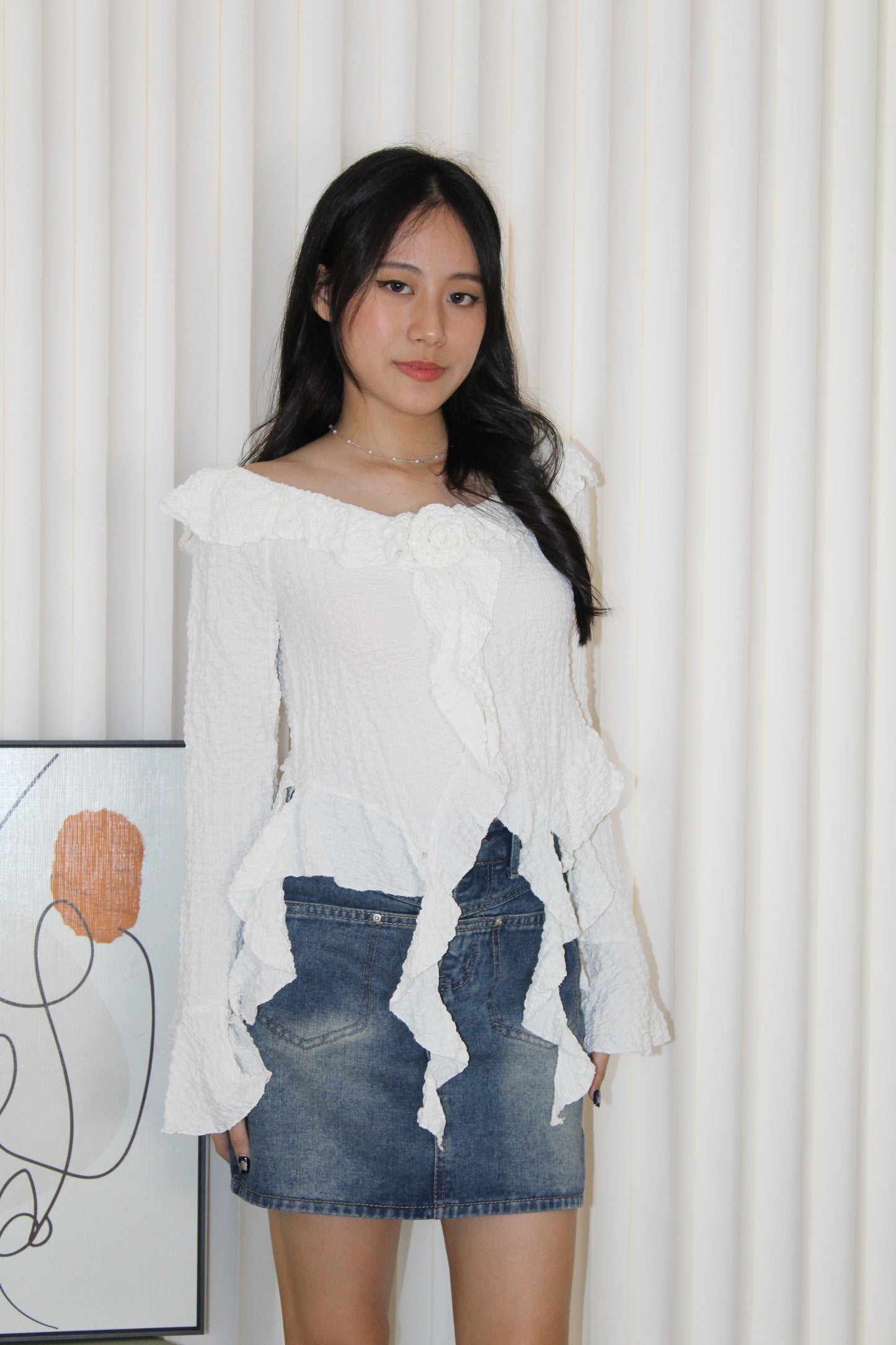 Quincy Textured Ruffle Top (Black)