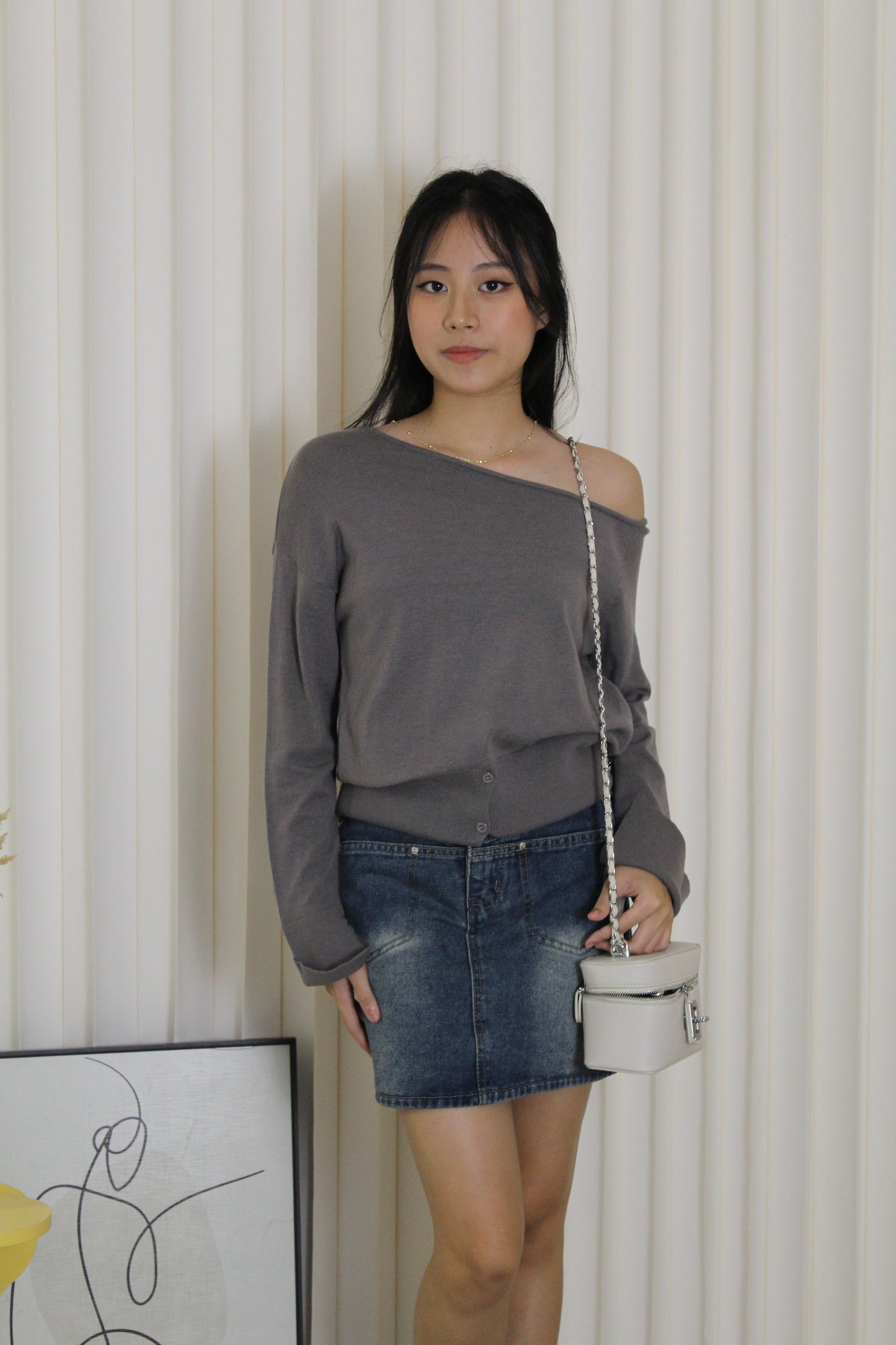 Lexi Knit Asymmetric Top (Grey)