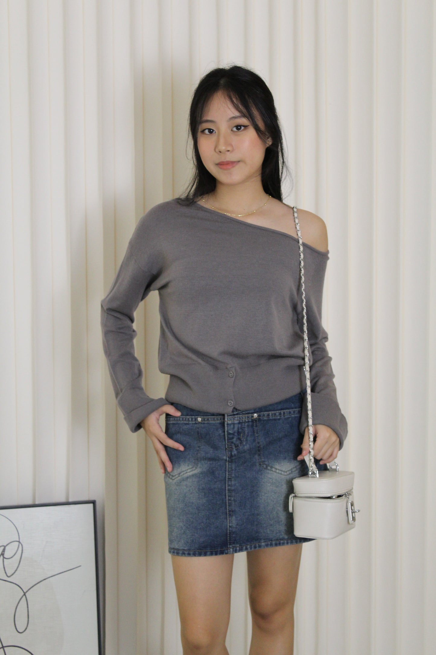 Lexi Knit Asymmetric Top (Grey)