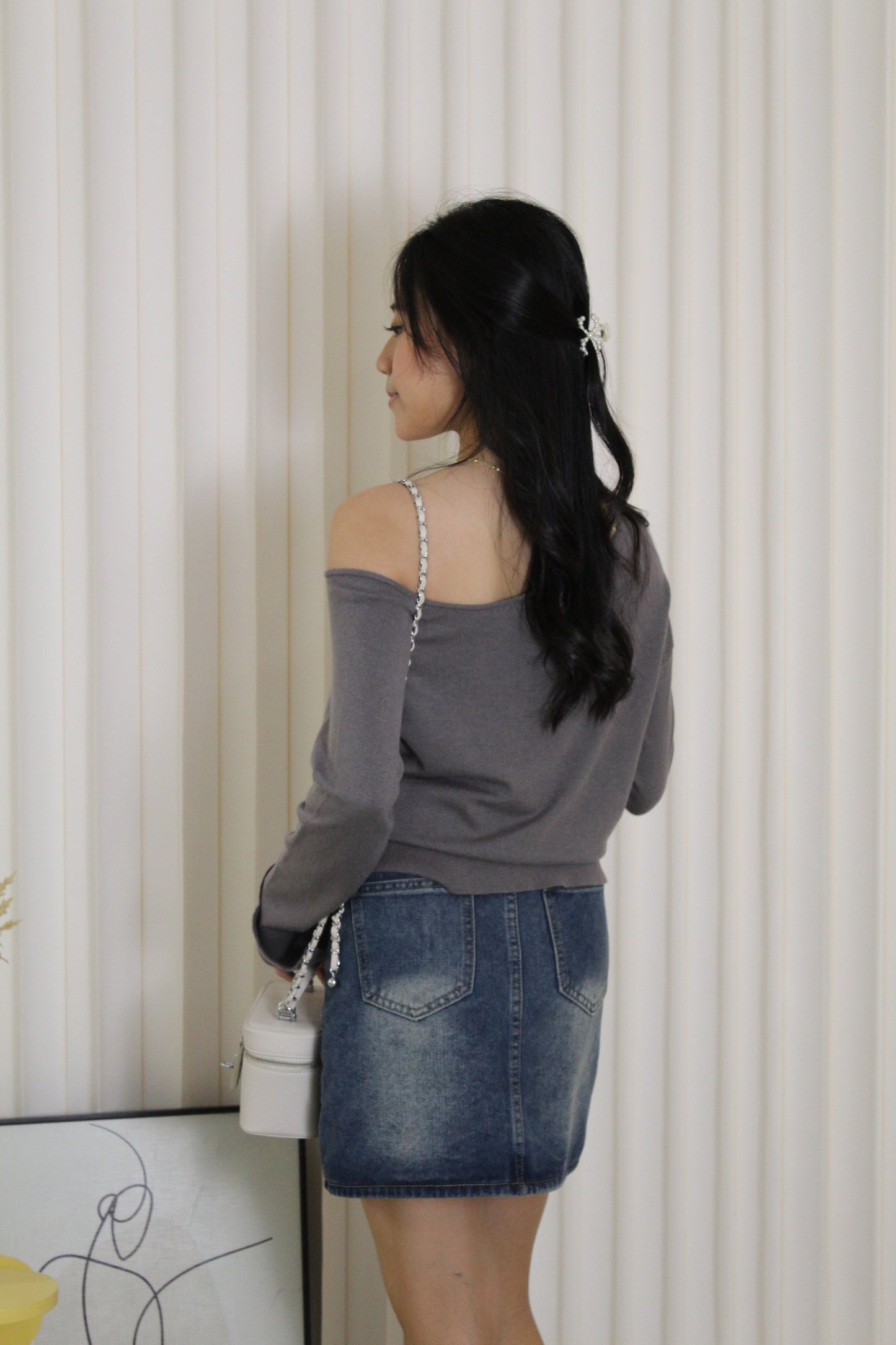 Lexi Knit Asymmetric Top (Grey)