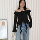 Quincy Textured Ruffle Top (Black)