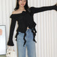 Quincy Textured Ruffle Top (Black)