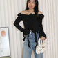 Quincy Textured Ruffle Top (Black)