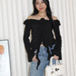 Quincy Textured Ruffle Top (Black)