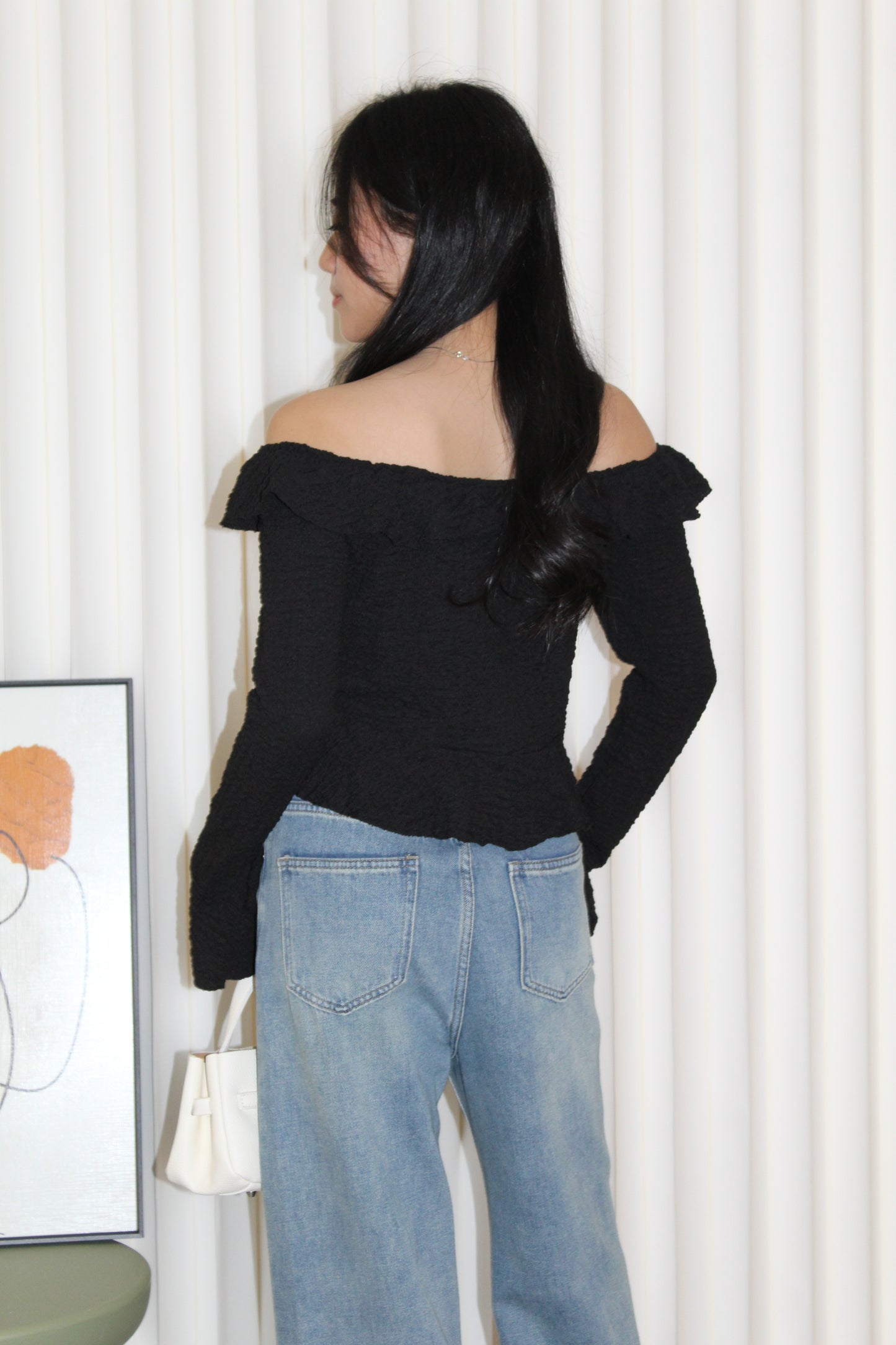 Quincy Textured Ruffle Top (Black)