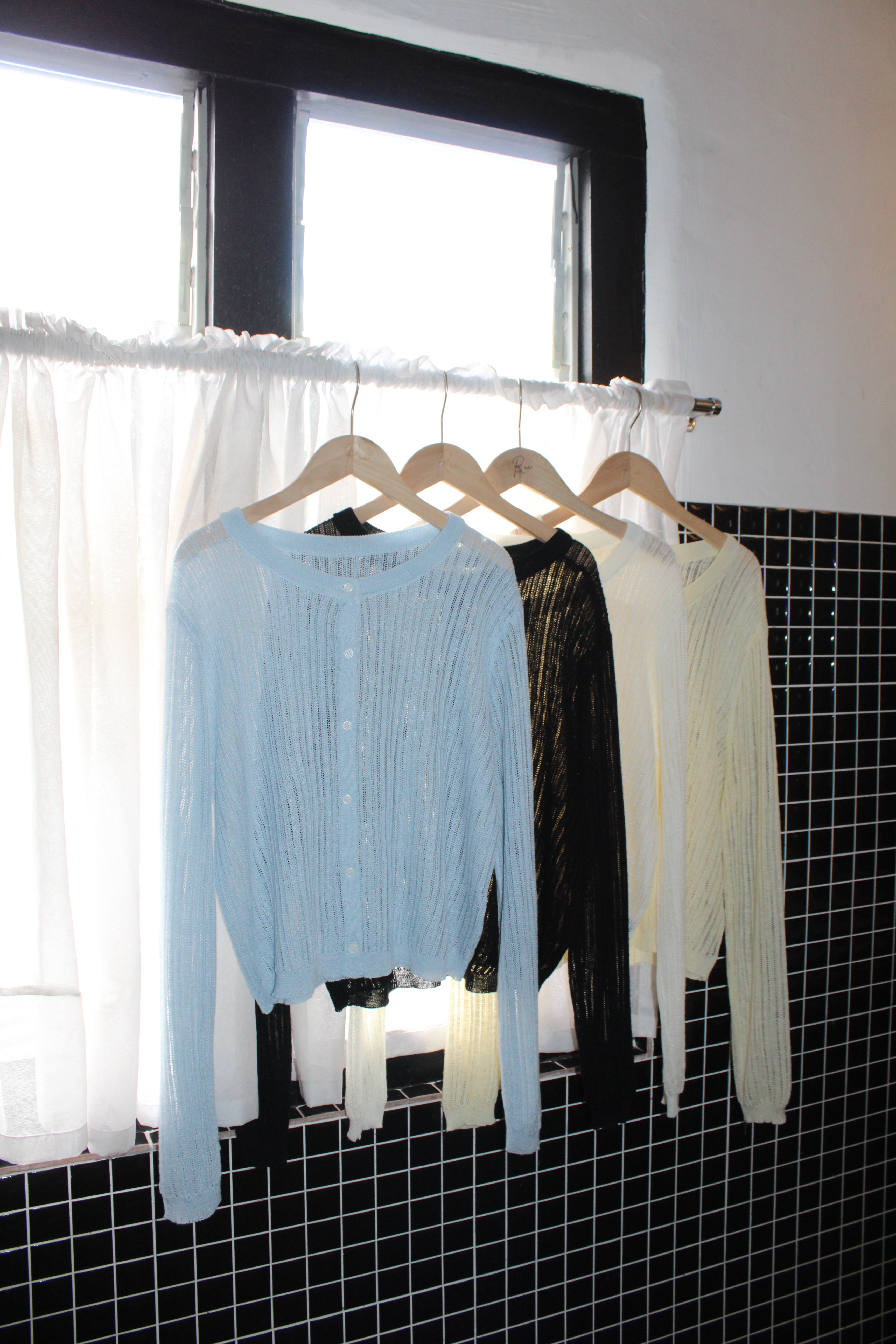 Jasmine Button Sheer Knit Top (Blue)