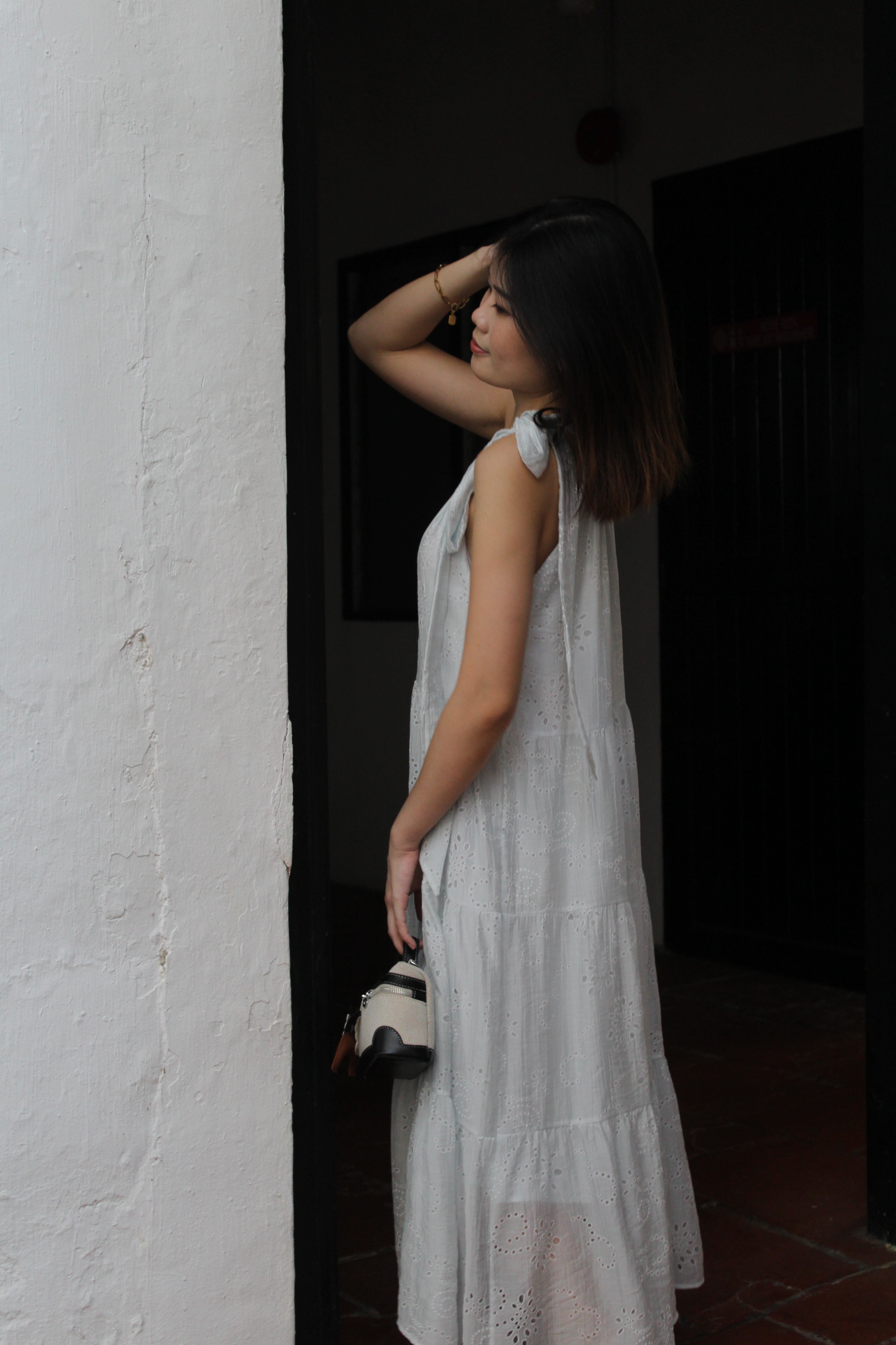 Harper Broderie Layered Maxi Dress (Blue)
