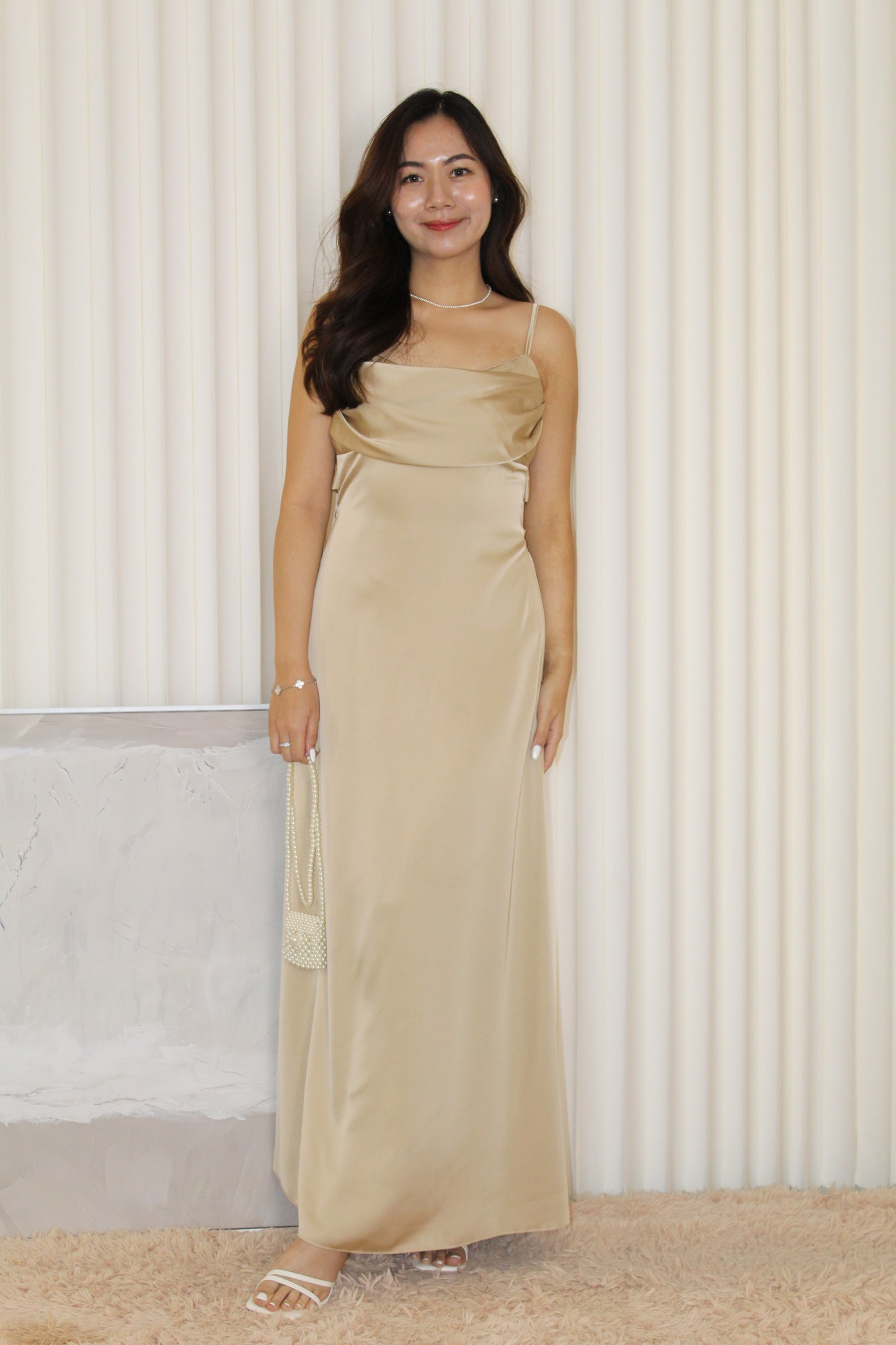 Paulina Satin Maxi Dress (Khaki)