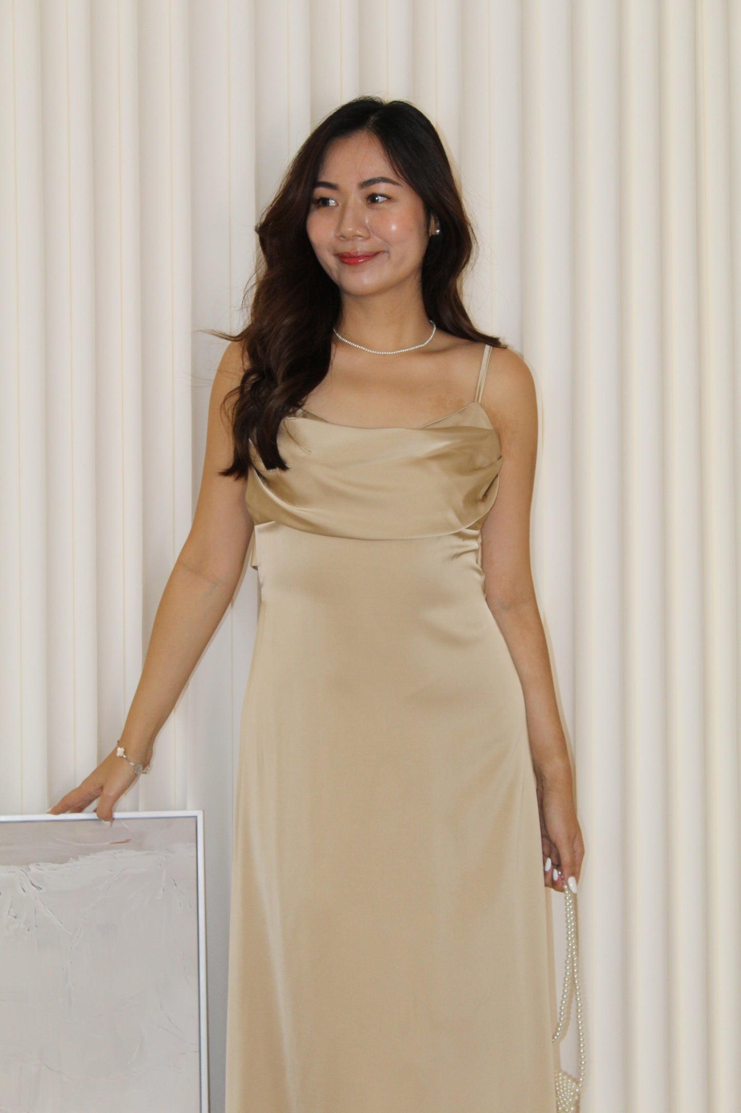 Paulina Satin Maxi Dress (Khaki)