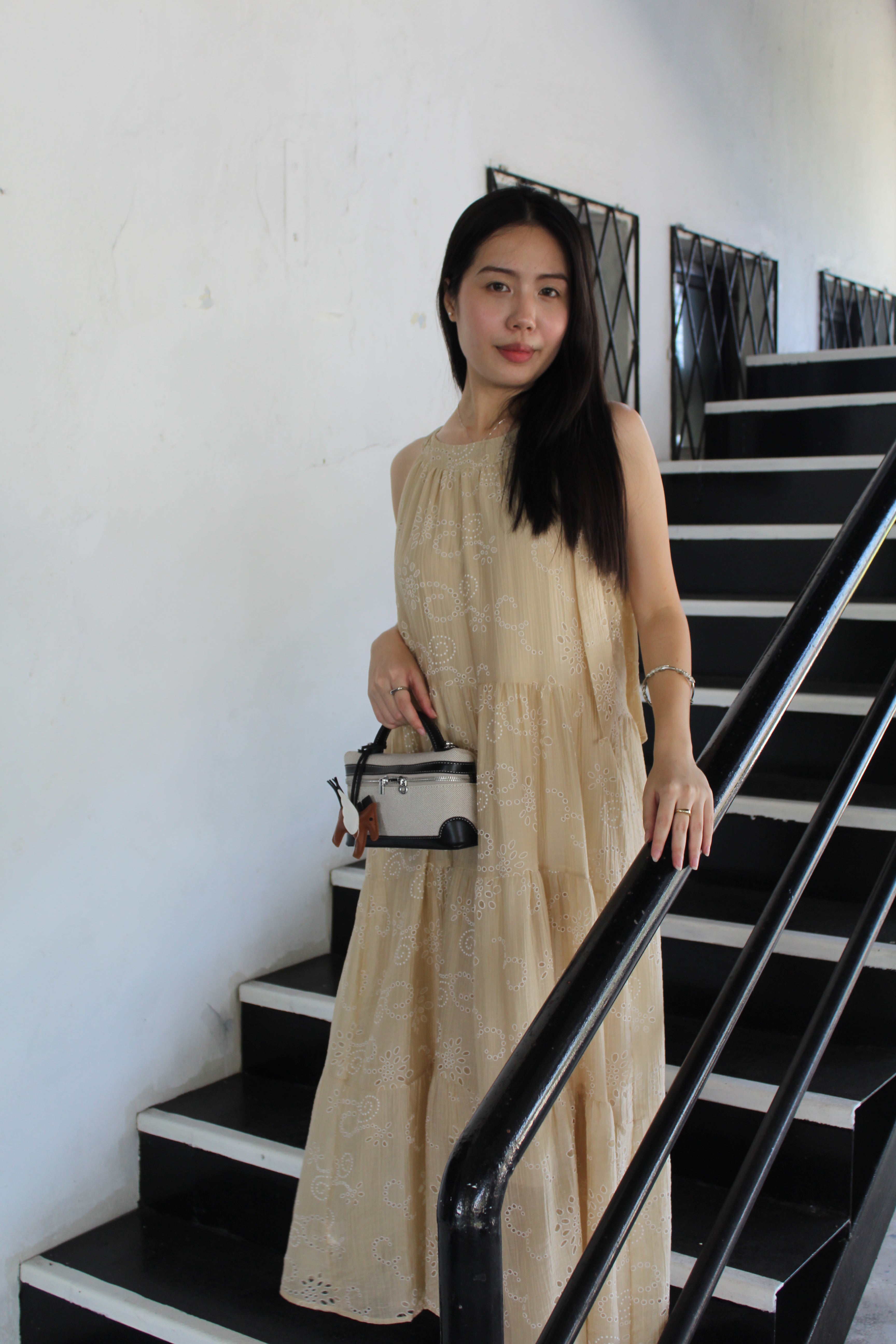 Harper Broderie Layered Maxi Dress (Khaki)