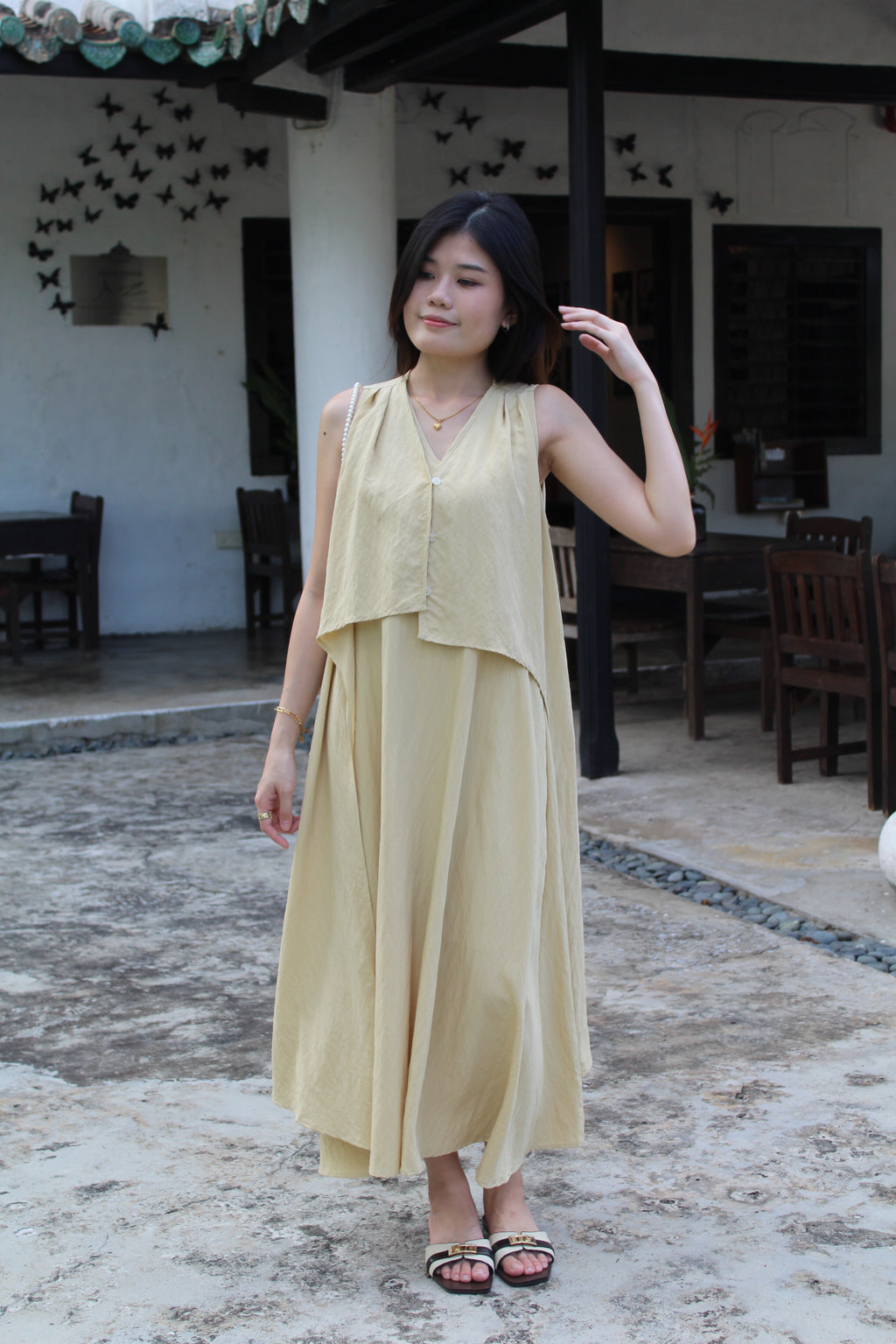 Clemence Flare Midaxi Dress (White)