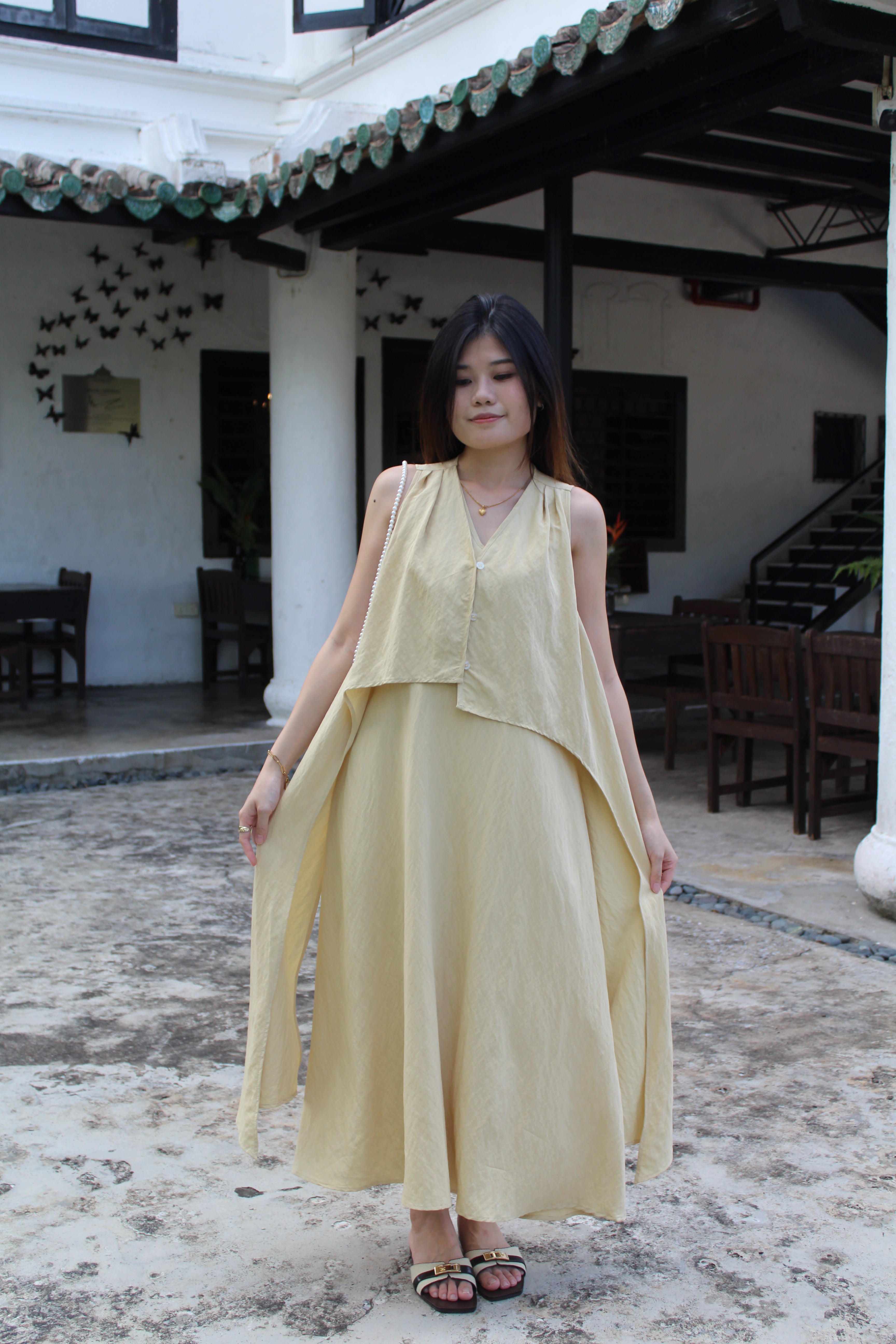 Clemence Flare Midaxi Dress (White)