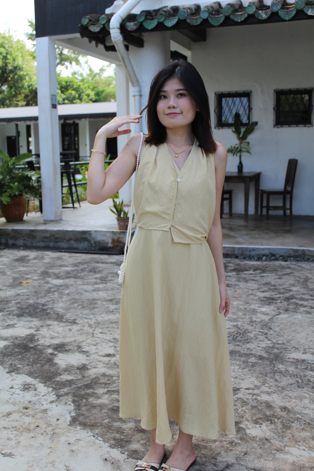 Clemence Flare Midaxi Dress (White)