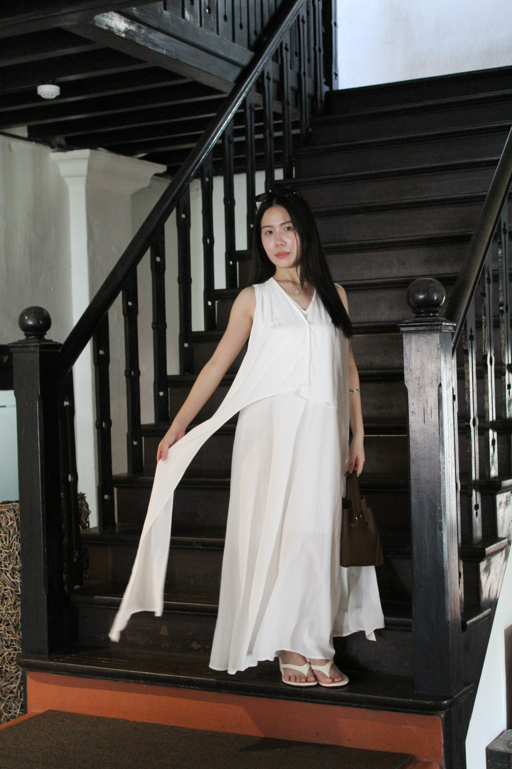 Clemence Flare Midaxi Dress (White)