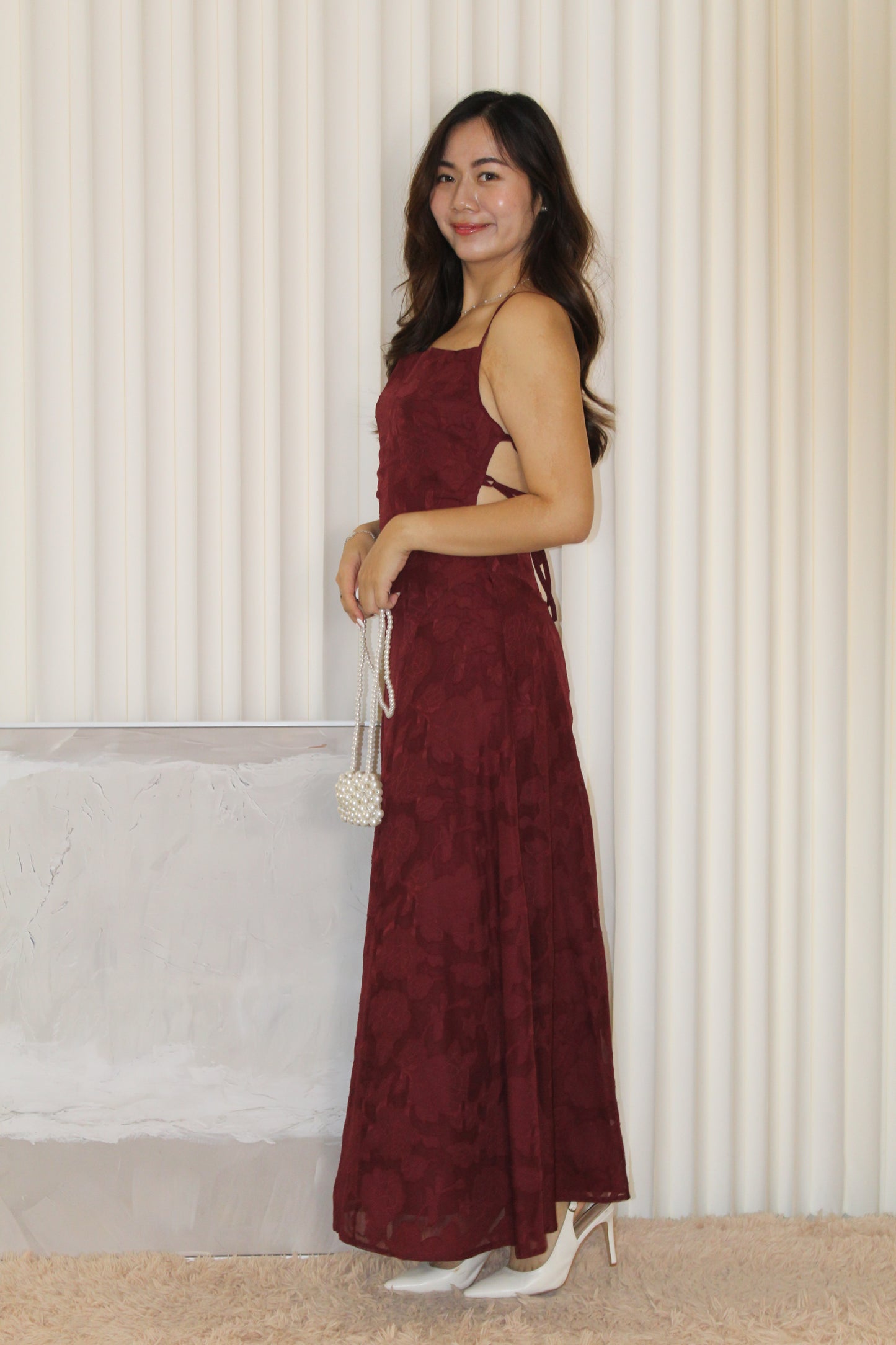 Remia Cross Back Maxi Dress (Maroon)