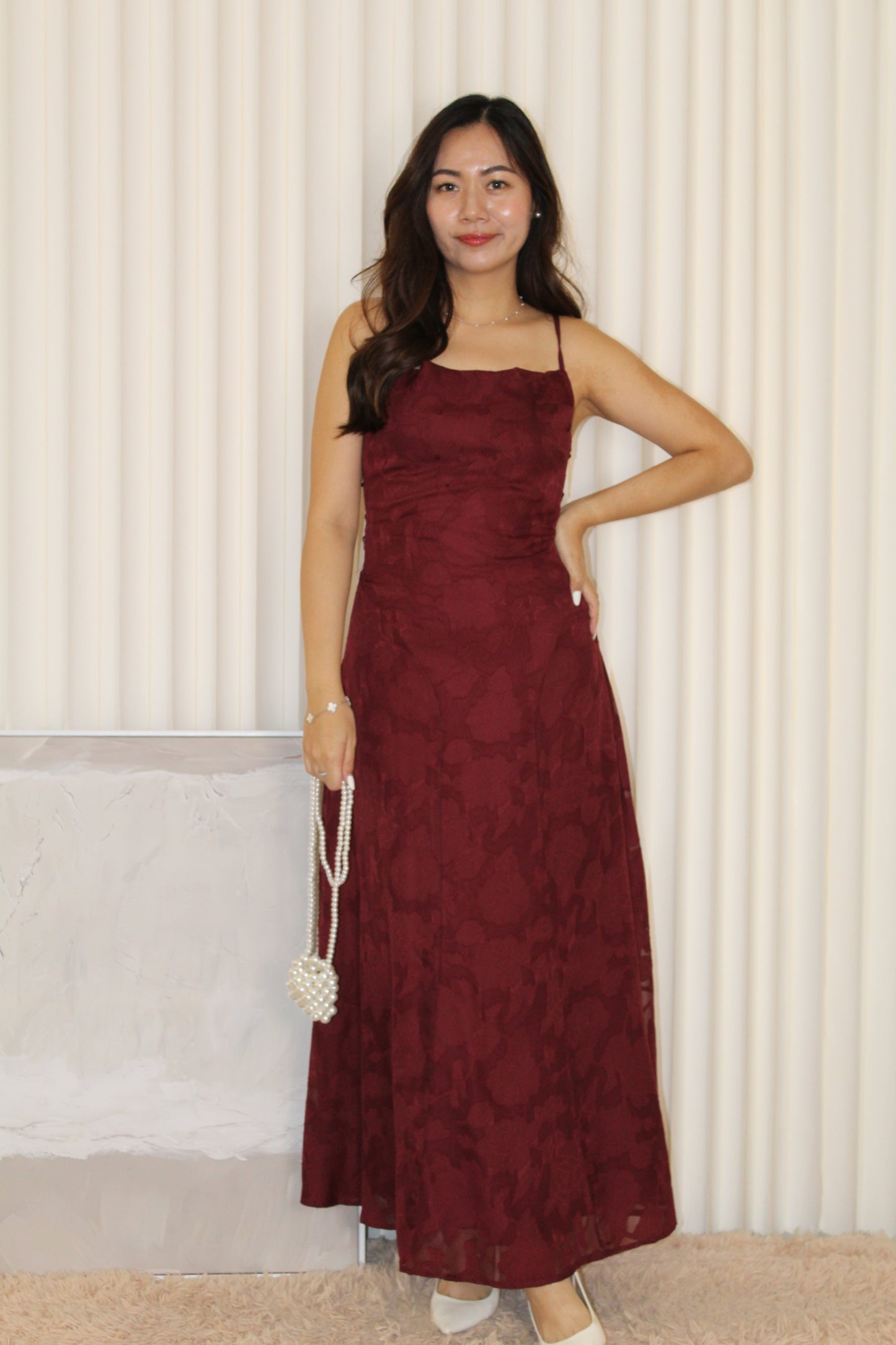 Remia Cross Back Maxi Dress (Maroon)