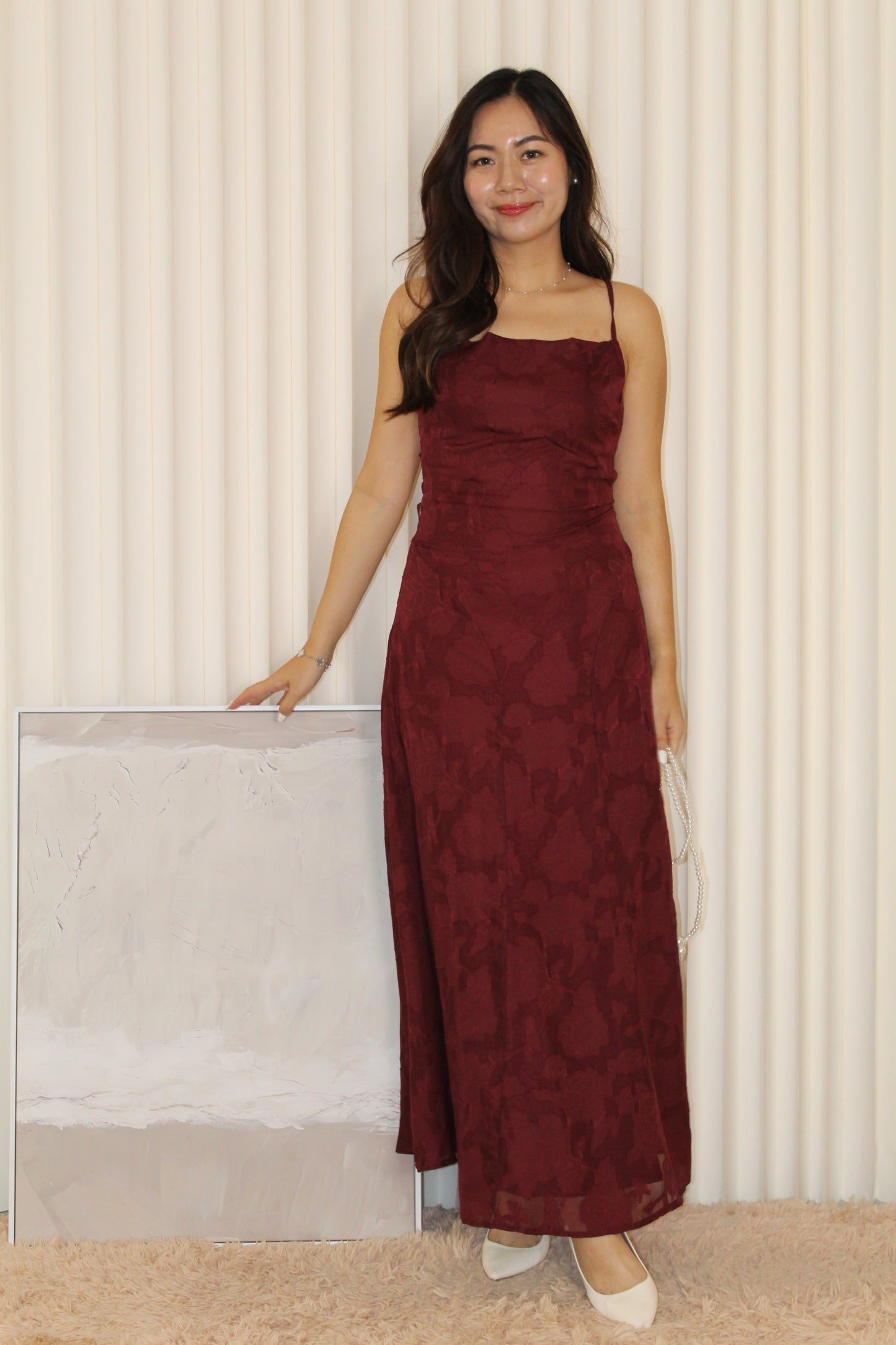 Remia Cross Back Maxi Dress (Maroon)