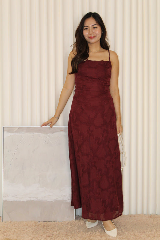 Remia Cross Back Maxi Dress (Maroon)