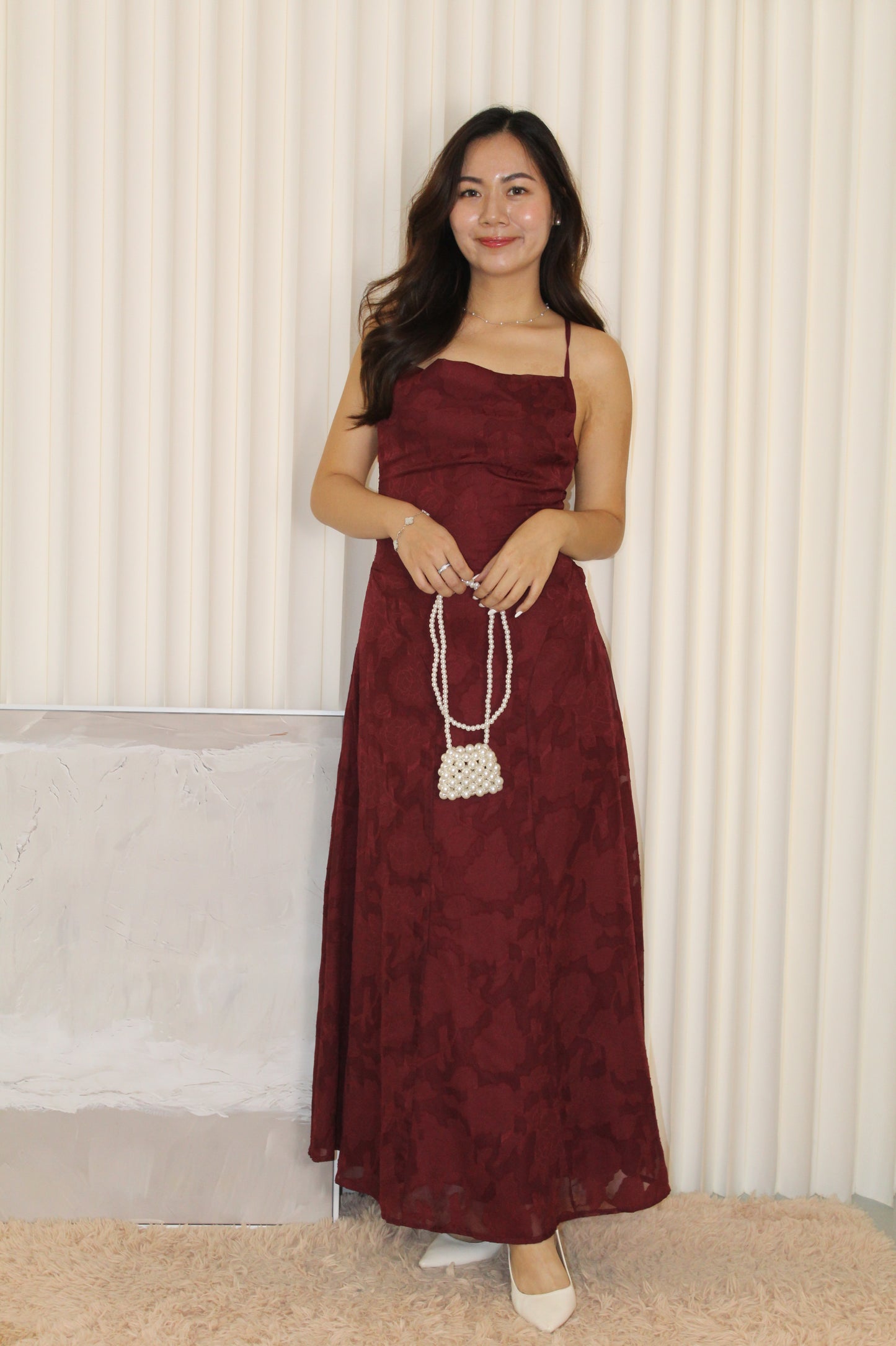 Remia Cross Back Maxi Dress (Maroon)