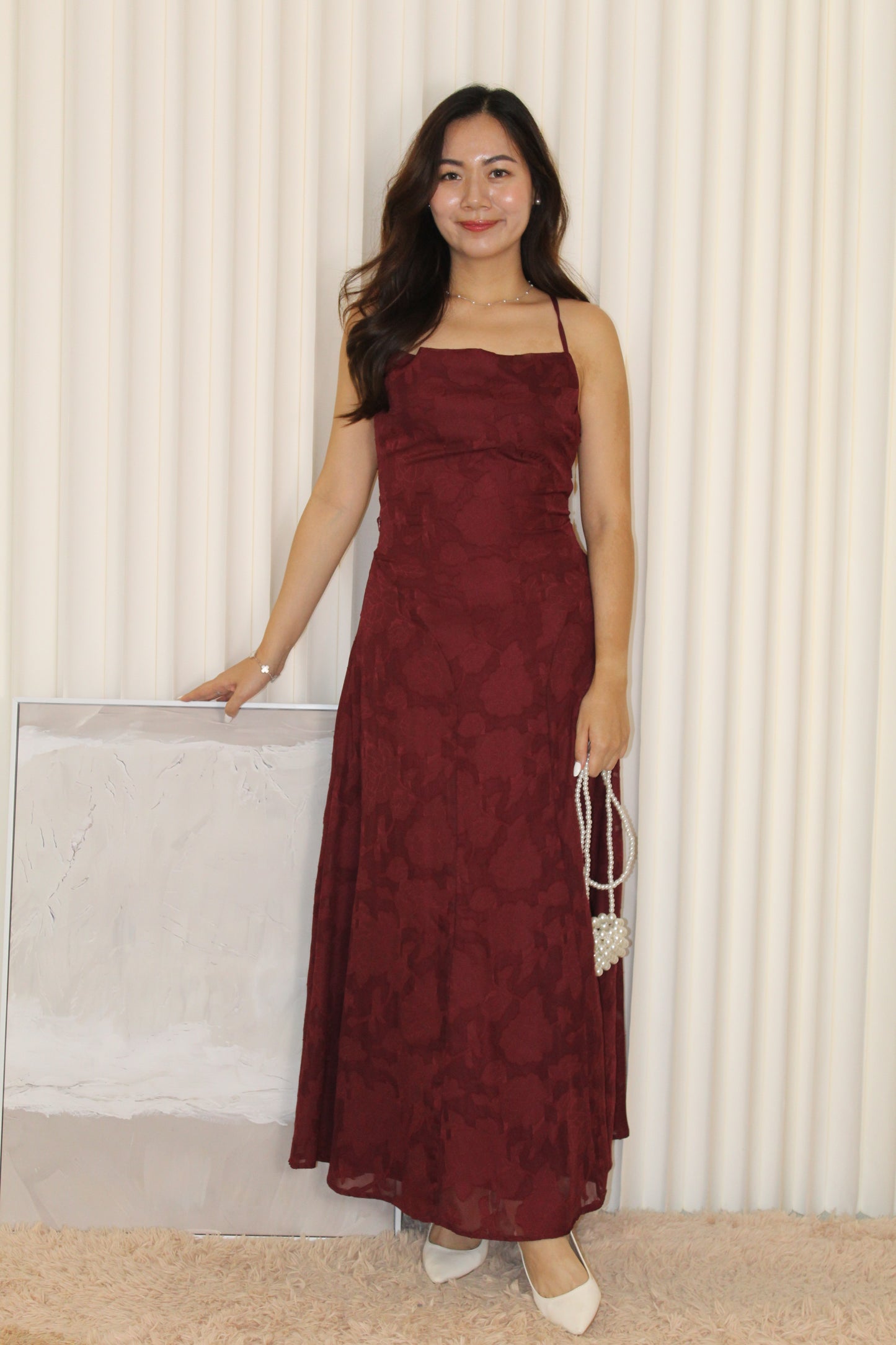 Remia Cross Back Maxi Dress (Maroon)