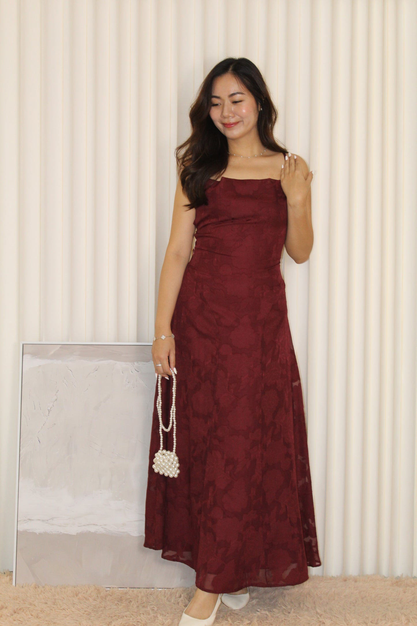 Remia Cross Back Maxi Dress (Maroon)