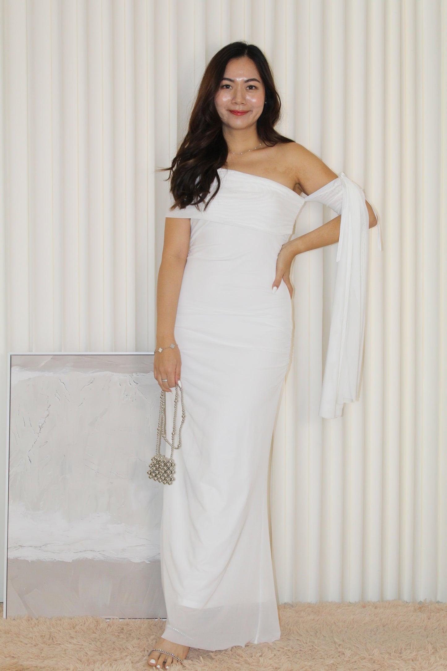 Jennisa Mesh Maxi Dress (White)