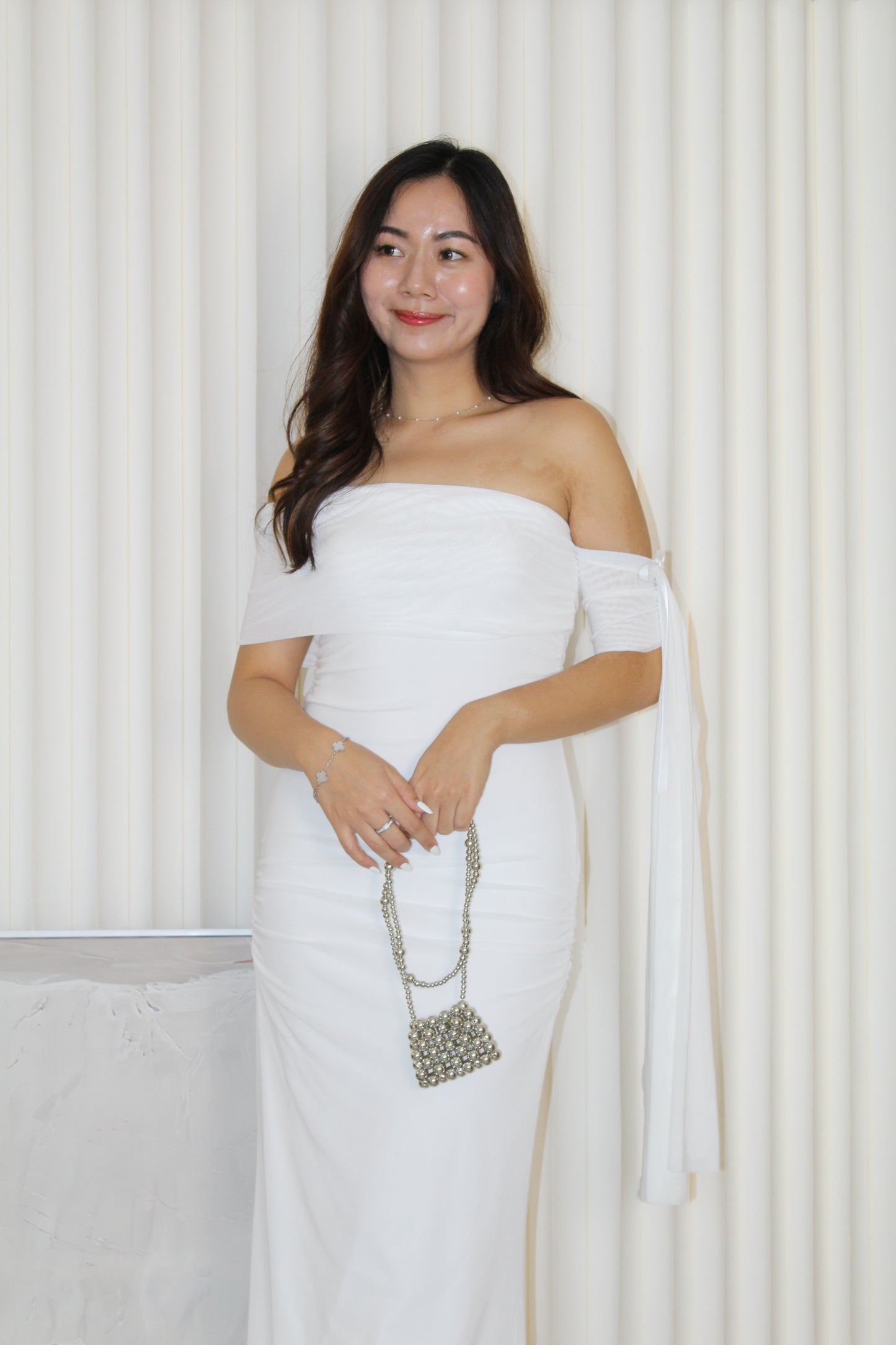 Jennisa Mesh Maxi Dress (White)