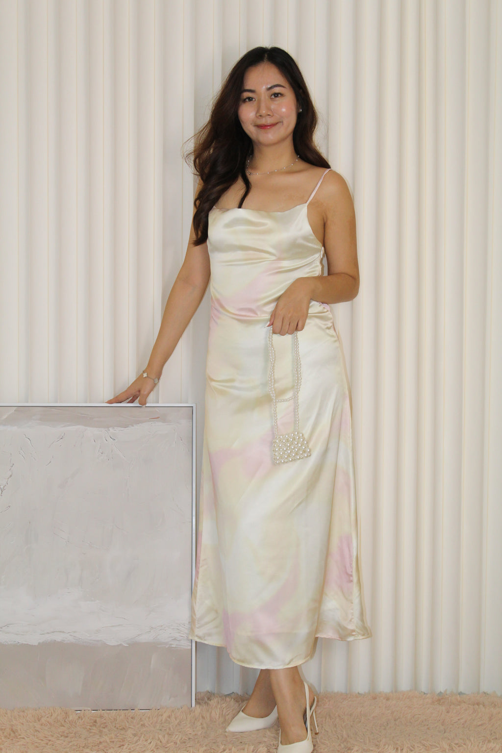Mila Satin Midi Dress (Cream)
